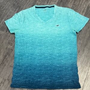 Hollister Ombre V-Neck Tee in Aqua to Deep Teal